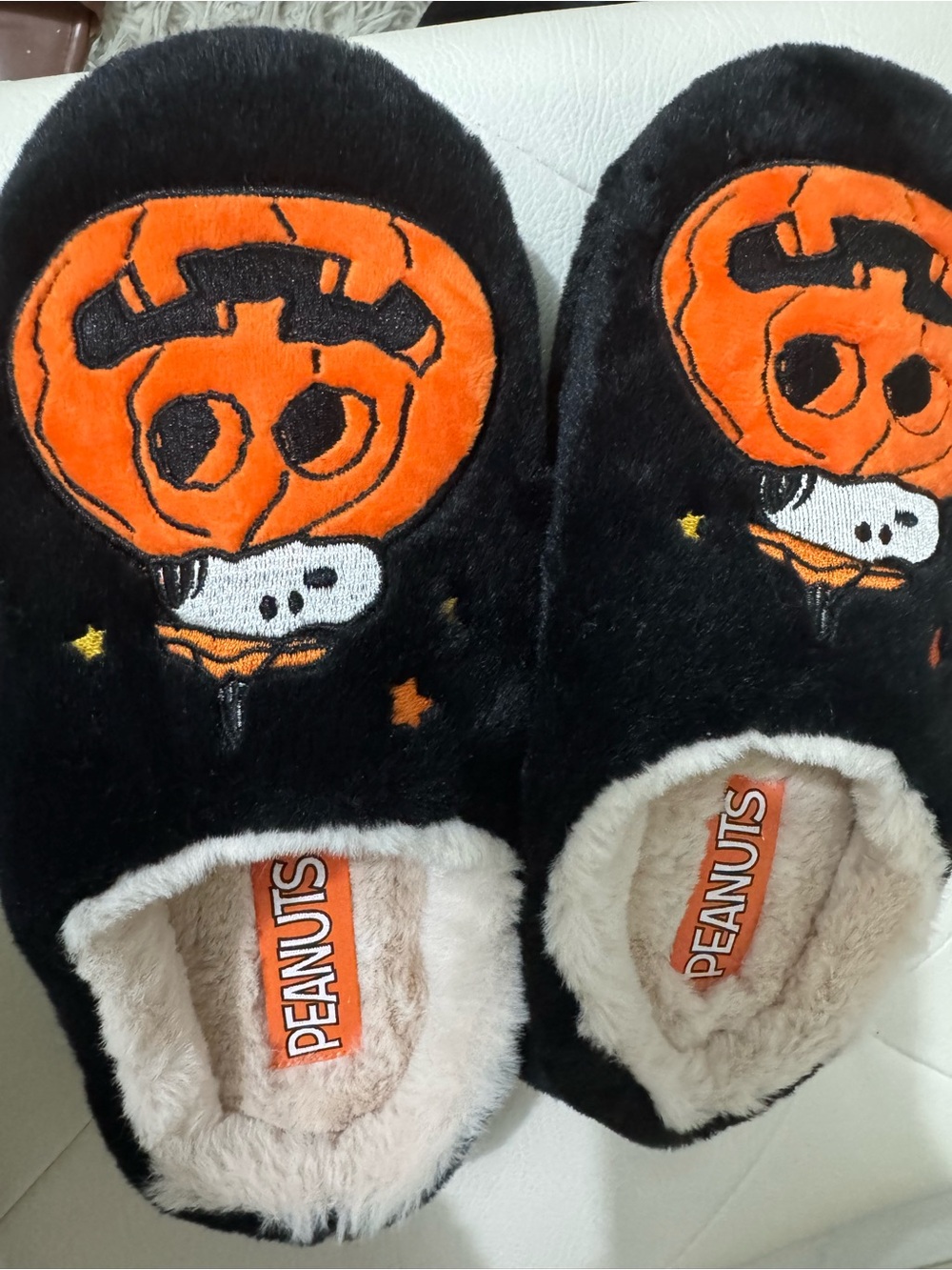 Peanuts Kids Black & Orange Pumpkin Snoopy Slippers
